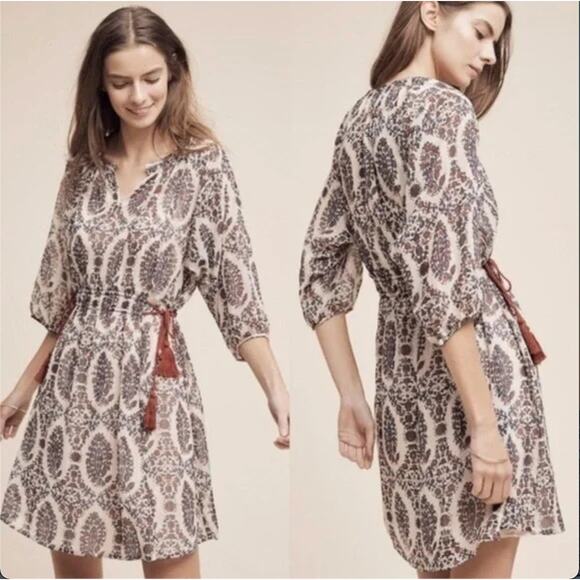 Floreat Anthropologie Dress Sheer Floral w/Gold Thread Long Sleeve Size Small - Picture 1 of 8